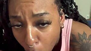 Ebony teen slut loves sucking white cock