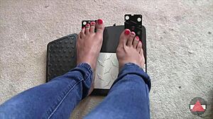 Fetish video of bare feet pedal pumping with toes exposed in closeup