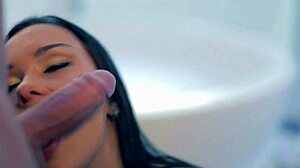 girlfriend performs deep throat blowjob on friend in intimate moment