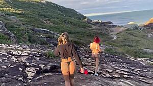 she gives blowjob on the beach walk