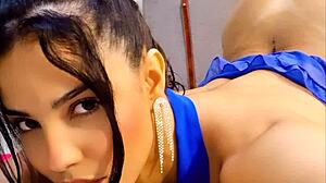 Latina sucks big cock while friend watches intently