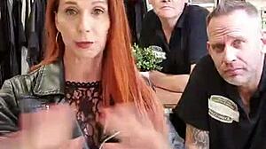 Bettie Ballhaus flaunts her natural big tits while wearing leather pants