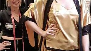 Bettie Ballhaus flaunts her natural big tits while wearing leather pants