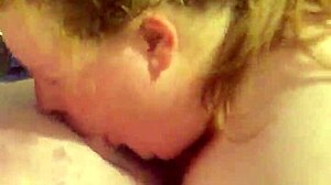 Amateur bbw redhead gives blowjob then camera man joins action 😘