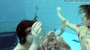 anna netrebko and lada poleshuk in bikinis underwater, big tits touching