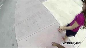 Broke teen 18+ transitions from payphone to sucking cock outdoors in pov