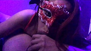 Wearing mask milf with small tits gets a hole filled with black big cock