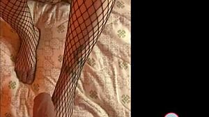 i asked my friend for big dick feet in pantyhose. she stroked it slowly with her toes.