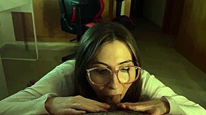 i ride and blowjob girl with glasses in pov cumshot