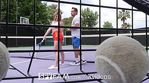 Step bro teaching tennis lessons with big dick to step sis?