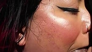 She eagerly sucks his big black cock before he pounds her wet pussy and ass, ending with cum on her big ass.