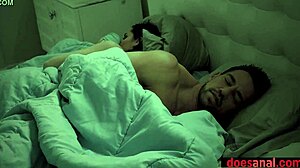 busty frustrated babe wakes up bf for a rough anal fuck