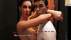 Waking up beside a topless brunette in 3D hentai