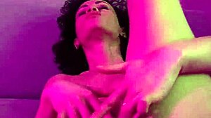 hot girl slowly undresses and rips clothes in passionate solo striptease, fingering herself sensually on the floor