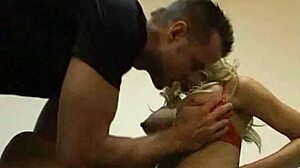 Blonde in mini skirt fingers pussy and gets ass fucked