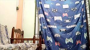 Horny mother-in-law gets anal sex from stepson, sucking tits before doggystyle pounding with slow lube.