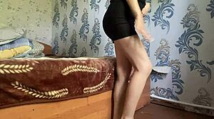 Girlfriend in Black Panties Miniskirt Masturbates Wet Pussy