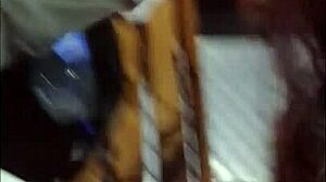 Feeling excited as stranger sucks it on the cable car