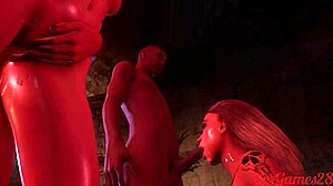 Girls fuck hard in dungeon with two guys! So rough!