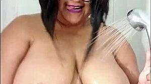 Bold BBW Gets Cum On Huge Tits.