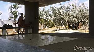 Skinny Twinks Engage in Bareback Anal Sex Near Football Field