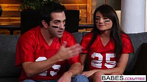 Glasses-wearing nerdy blonde teen Adria Rae takes Lucas Frost's cock in her skinny ass.