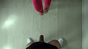 Sexual squeezing legs in pink shoed trounce a ball in slow motion