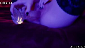 Arinafox boldly plays with a dildo while parents are away for fun.