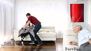 big dick teen and cute milf watch scary movies with stepbro