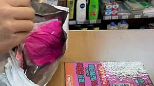 Asian Ladyboy Shemale Shows New Thong Stockings in Convenience Store