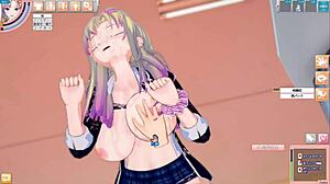 Sekai Koikatsu sexy JK Seika's big tits massaged in 3D hentai game