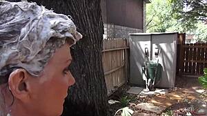 deauxma gives soapy blowjob with big tits