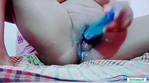 desi angel masturbates hard, fingers pussy close-up, licks and squirts in cowgirl creampie on bed, teen amateurs