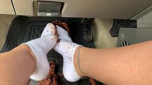 check out this messy pedal pumping with socks and feet