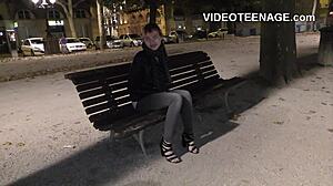 skinny teen nails her porn casting with dildo and nylon 😈