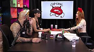 Two hot babes test the product on their tits, redhead and black beauty