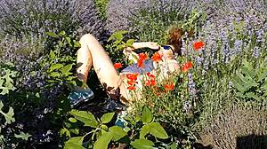 butt plug flashing in lavender fields