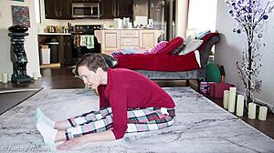 I practice yoga poses with my girlfriend