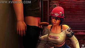 kiriko from overwatch offers a blowjob to a random guy