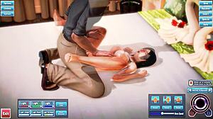 beautiful black haired brunette in anime hentai gets involved in fucking scene with detailed actions.