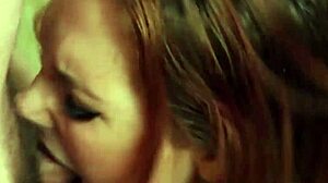 did that redhead give sloppy blowjob to the guy's big tits cock?