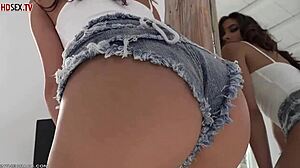 Brunette Strips Shorts for Solo Masturbation on Camera