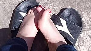 feet soaking up sun before pedicure session