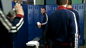 i'm sucking three guys in the locker room, feeling so naughty in this wild gay orgy.