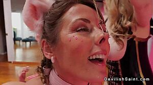 Fetish lesbian threesome anal and oral action