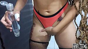 Very hot latina rides dildo, then gets fucked by stepbrother with cumshot and creampie!