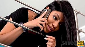 Stuck4k babe with big tits gets helped by hung guy 😏