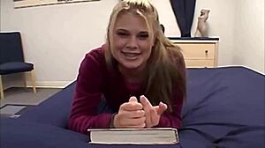 Young bitch Little Summer is a petite blonde teen with a nice set of tits and a hairy pussy, she fakes it in her solo video