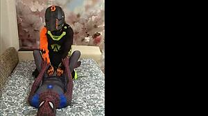 Watch Spiderman seduce the biker in this gay encounter?