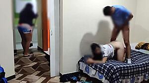 My wife's cuckold milf cleans the house while i fuck my neighbor's pussy in the next room before she notices